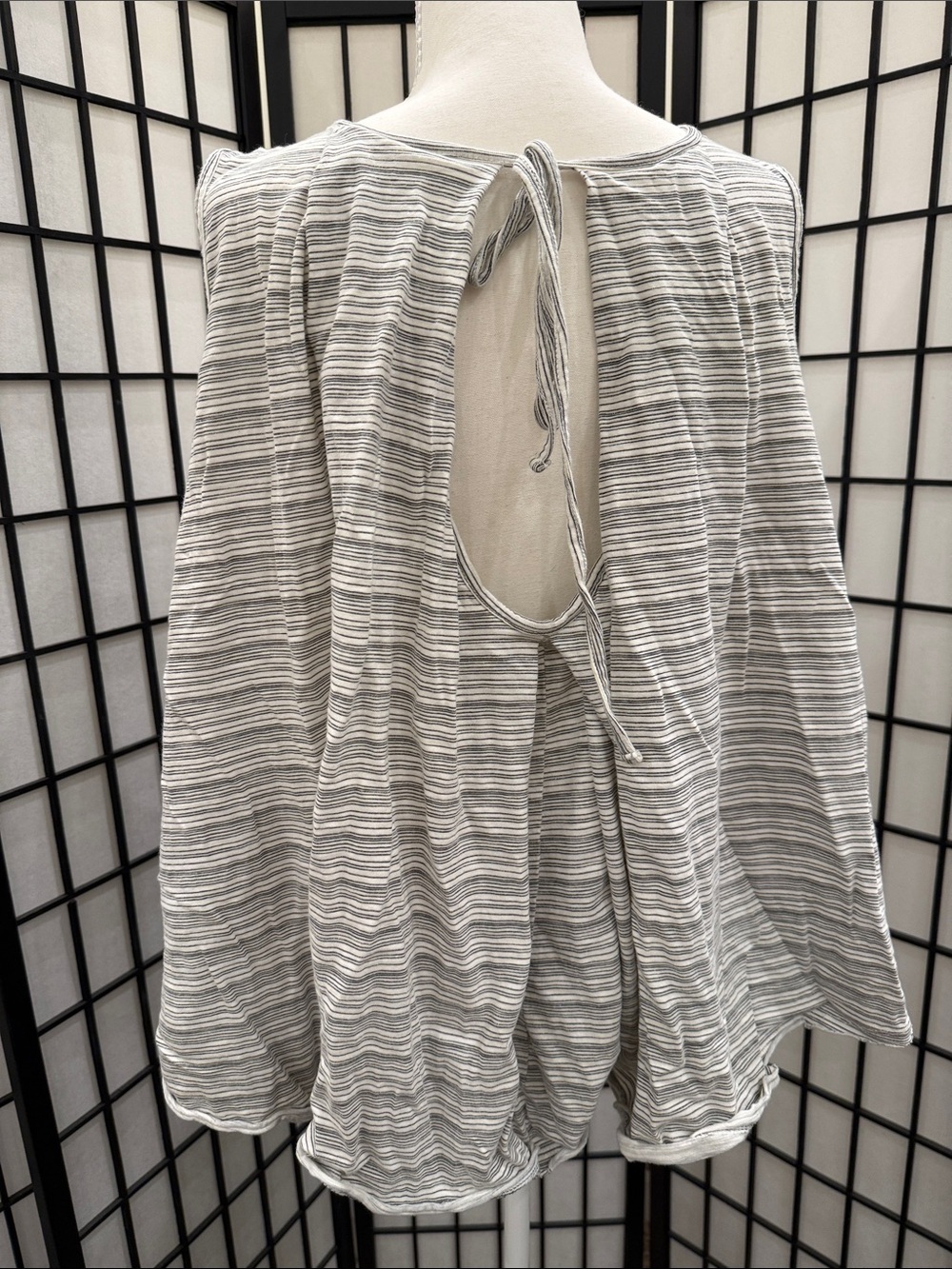 Free People Gray and White Striped Open-Back Blouse